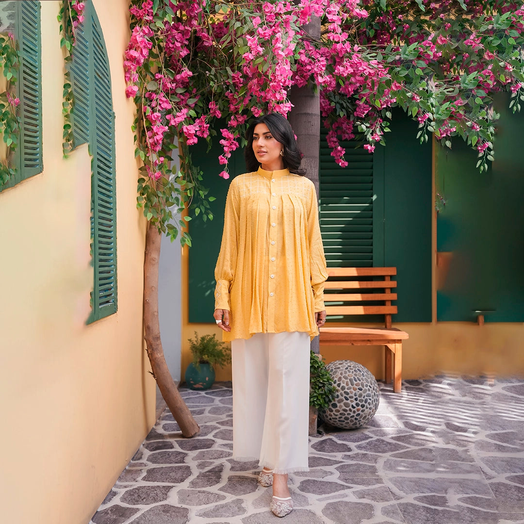 Saffron Bloom Tunic Set — women's made-to-order kurta set | Sachi Vera Pakistan