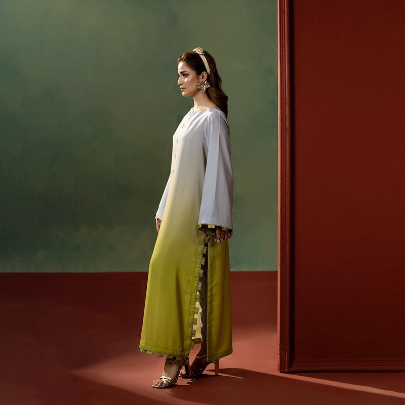 Silver Lime Ombre Set — side view | Sachi Vera Pakistan