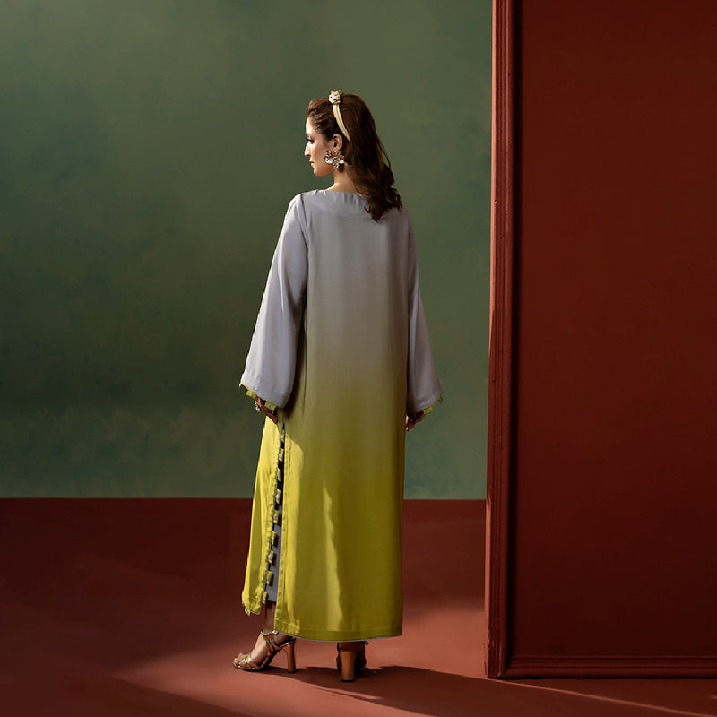 Silver Lime Ombre Set — front view | Sachi Vera Pakistan