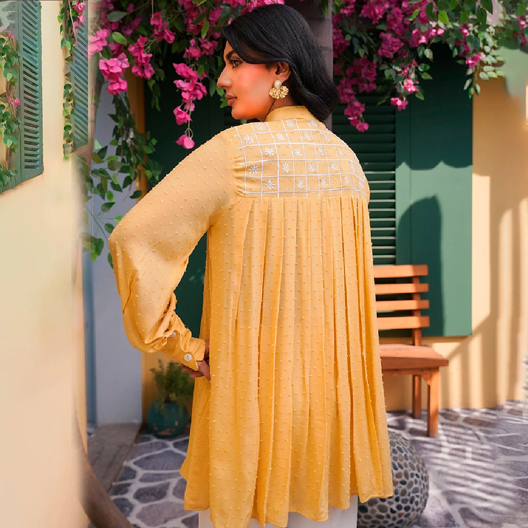 Saffron Bloom Tunic Set — back view | Sachi Vera Pakistan