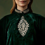 Majestic Moss Set with Luxury Draped Wrap — back view | Sachi Vera Pakistan
