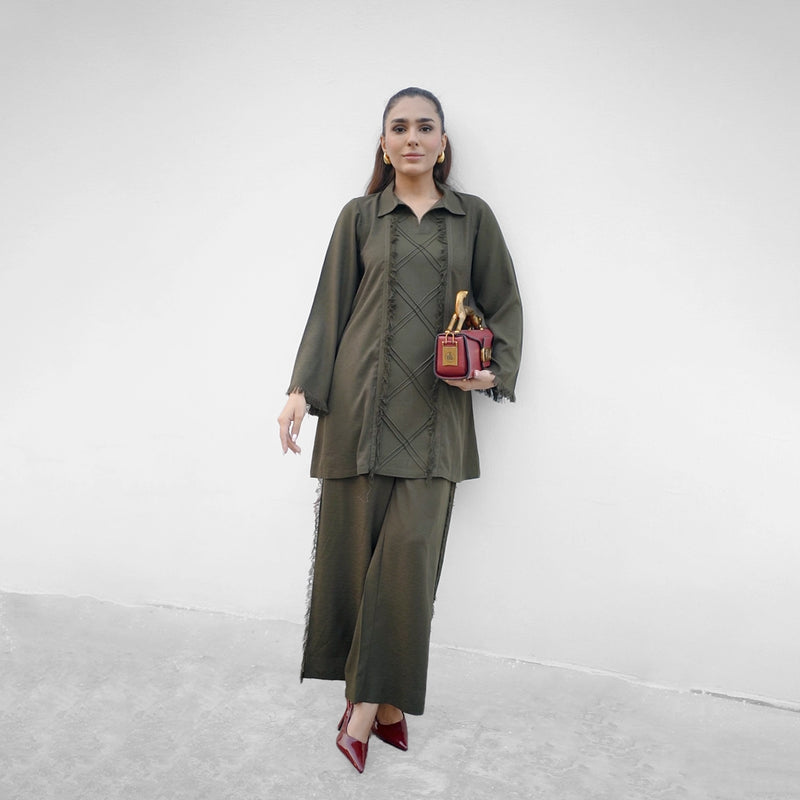 Deep Olive Set — women's made-to-order kurta set | Sachi Vera Pakistan