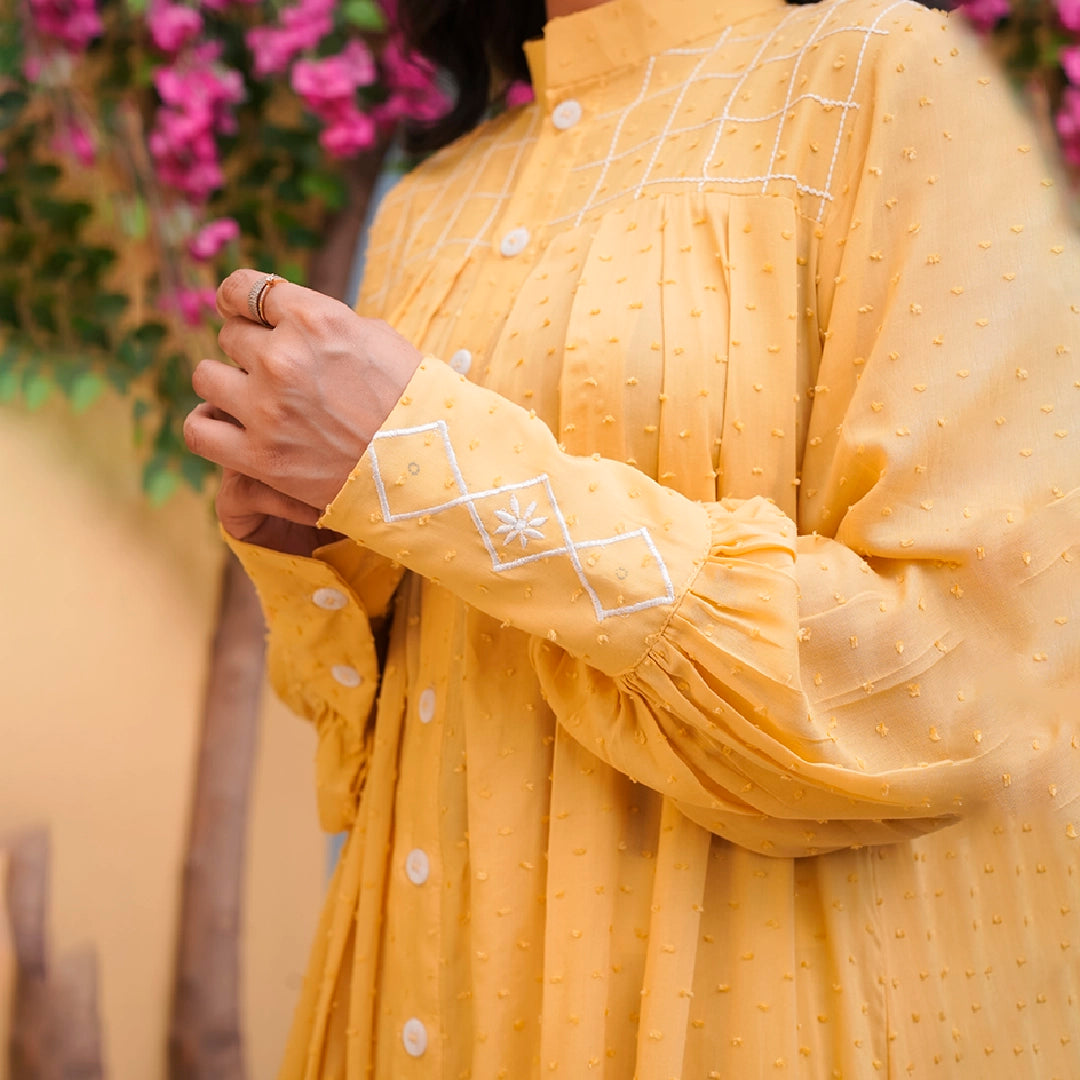 Saffron Bloom Tunic Set — detail view | Sachi Vera Pakistan