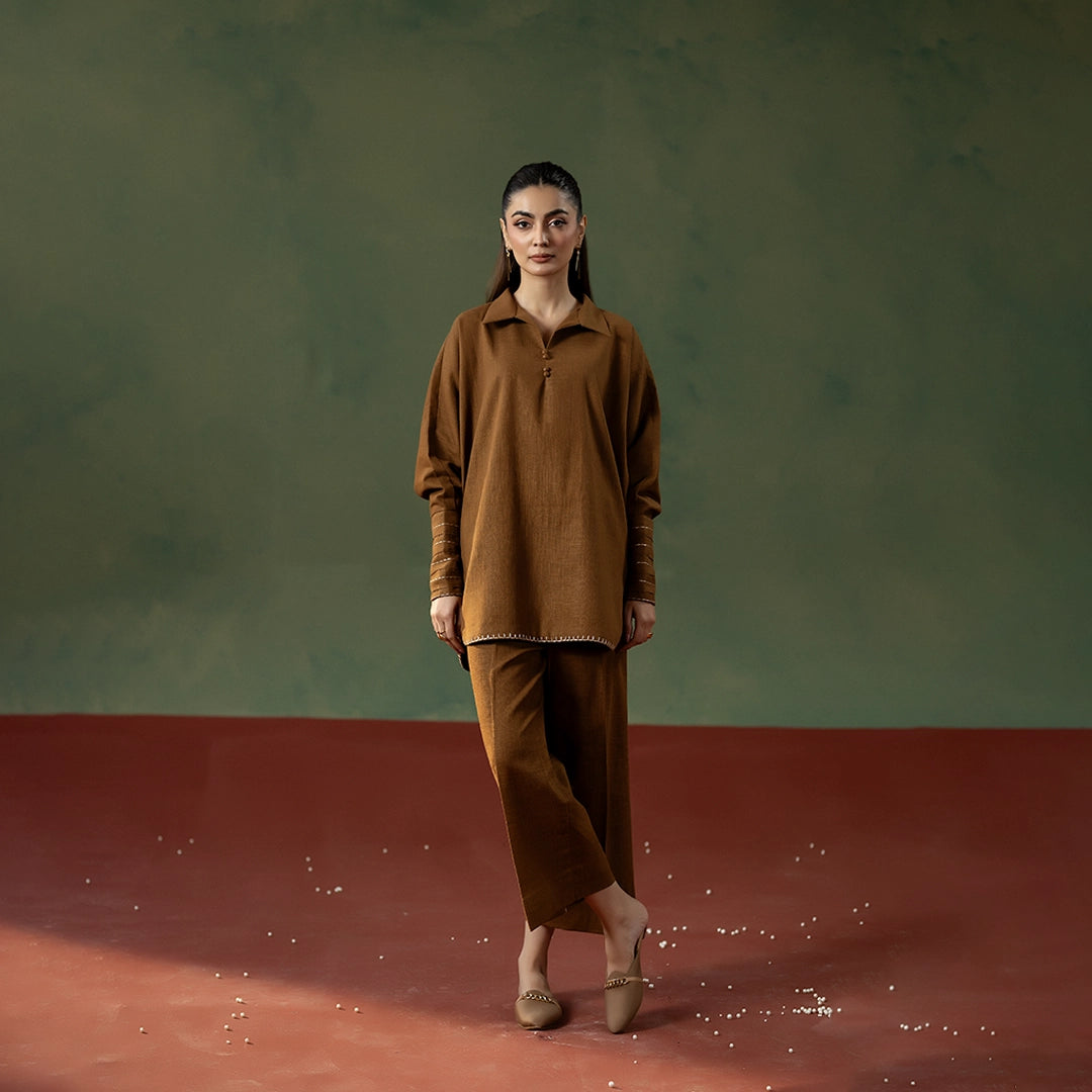 Bronze Textured Set — women's made-to-order kurta set | Sachi Vera Pakistan