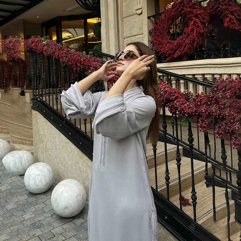Misty Grey Dress — back view | Sachi Vera Pakistan