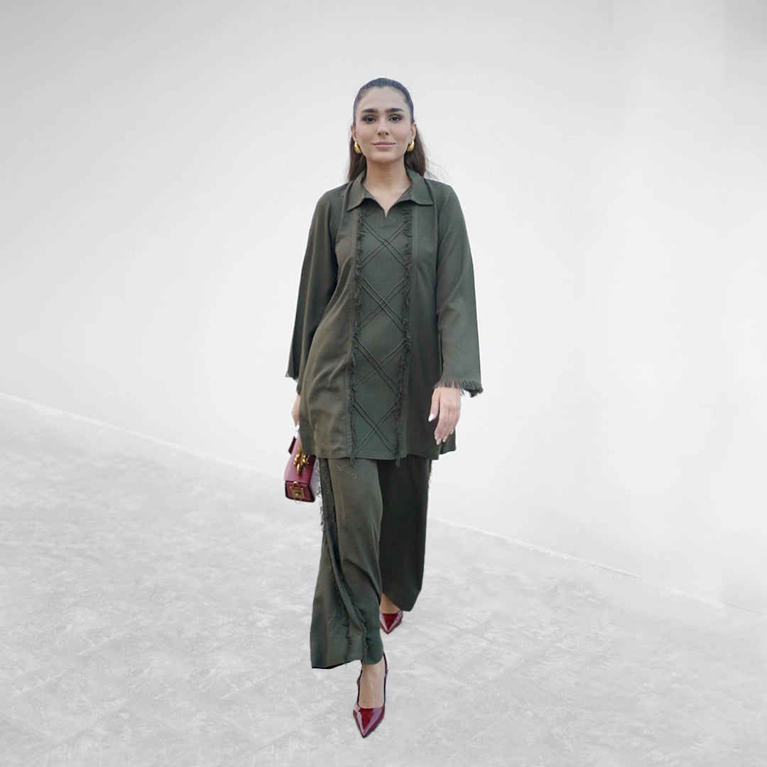 Deep Olive Set — front view | Sachi Vera Pakistan