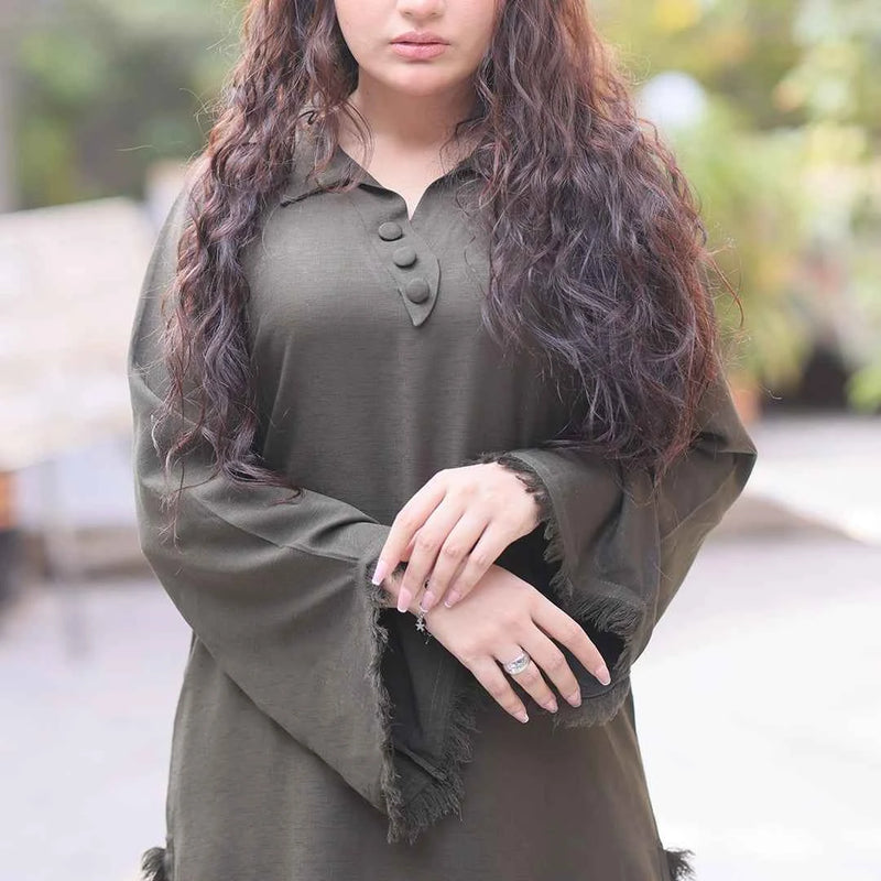 Olive Ease Dress — front view | Sachi Vera Pakistan