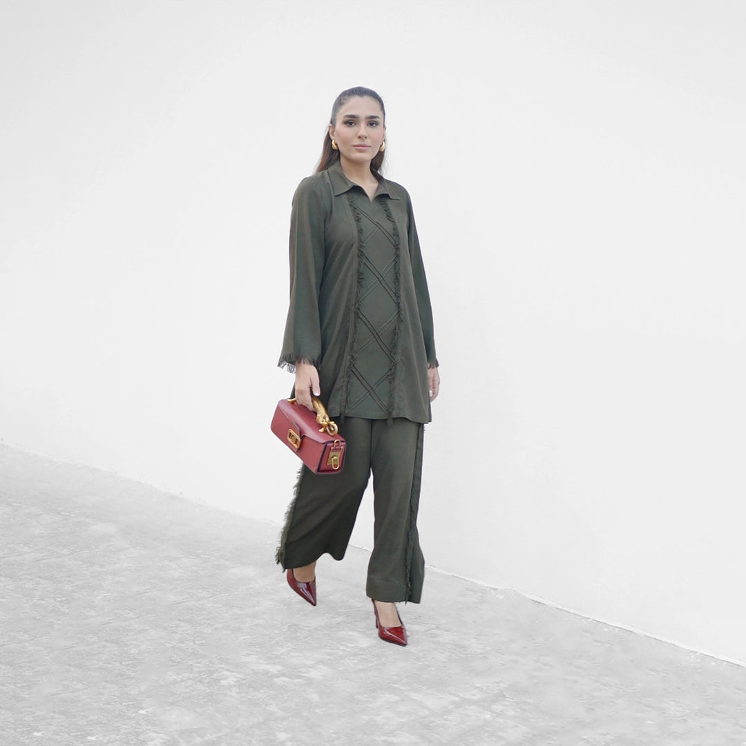 Deep Olive Set — side view | Sachi Vera Pakistan
