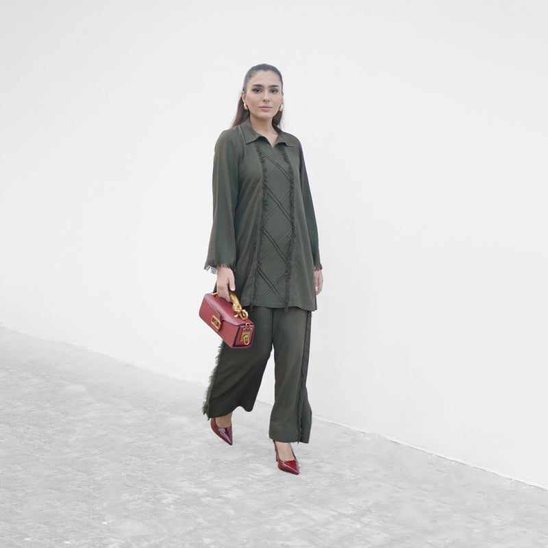 Deep Olive Set — side view | Sachi Vera Pakistan