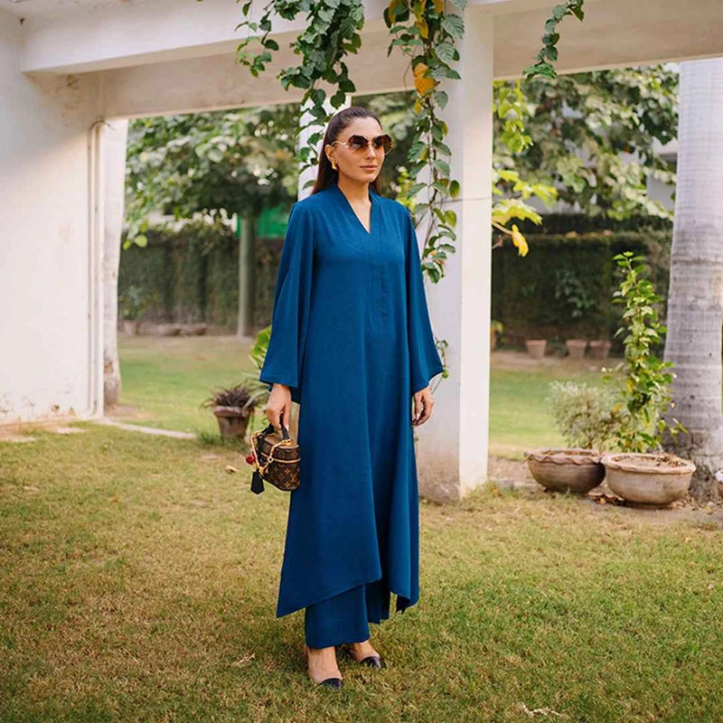 Teal Bloom Textured Set — front view | Sachi Vera Pakistan