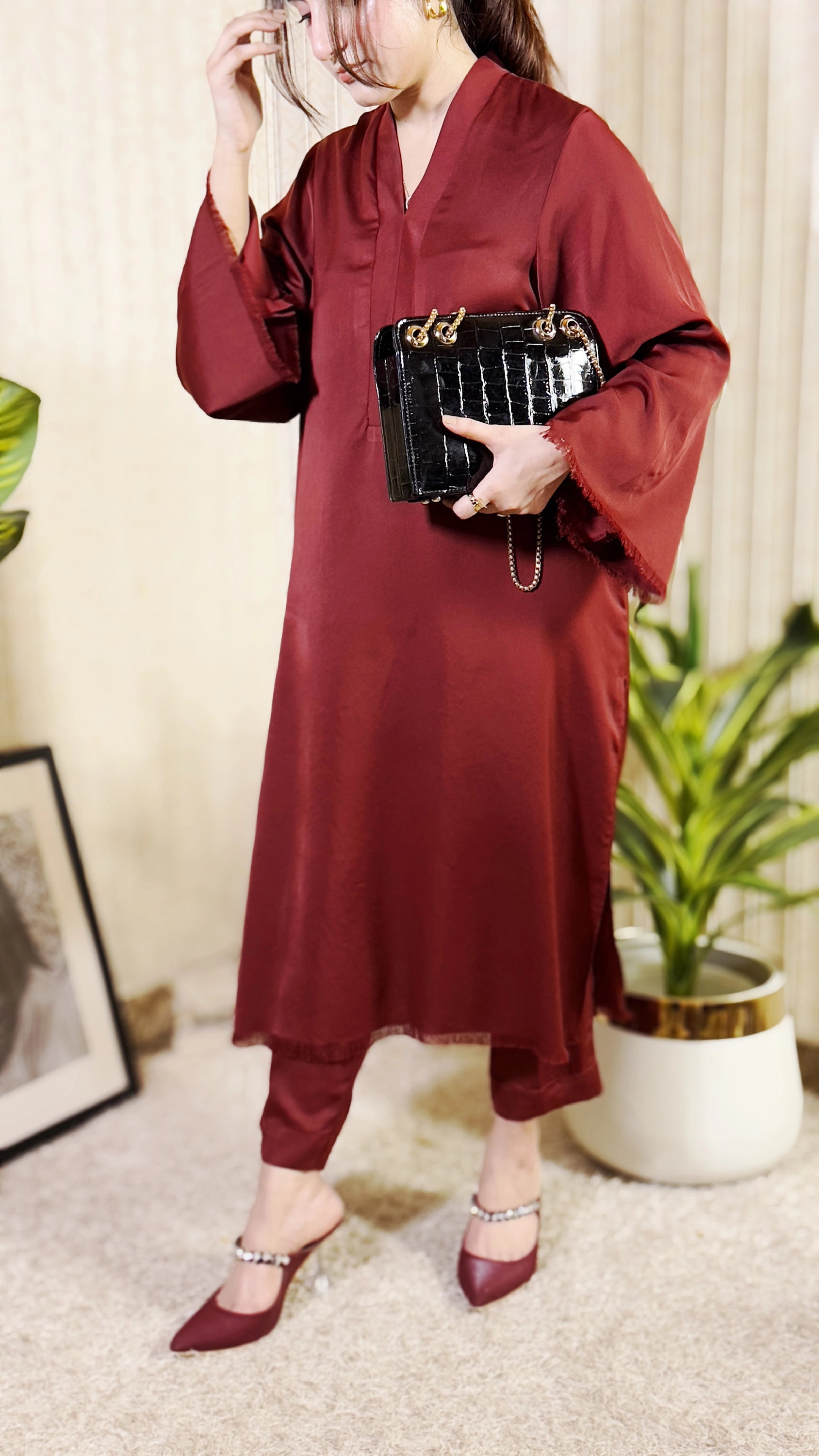 Deep Burgundy — front view | Sachi Vera Pakistan