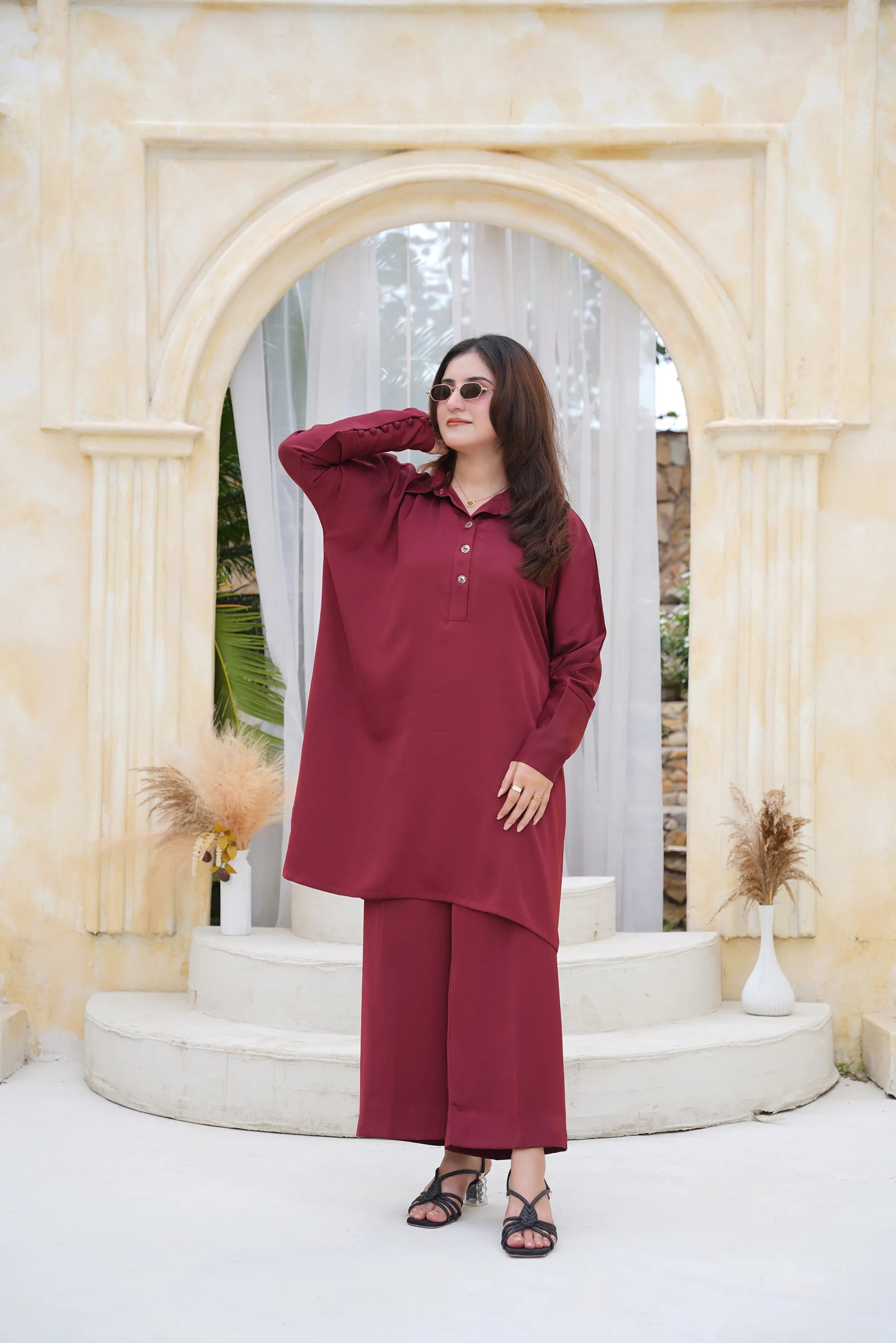 Burgundy Bliss — full look | Sachi Vera Pakistan